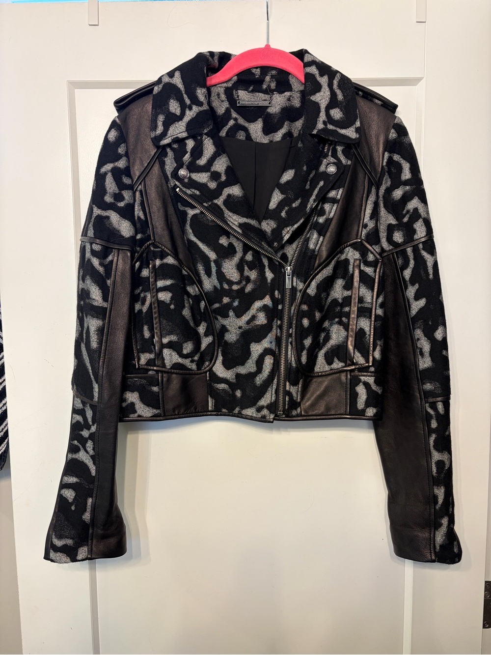 Diane Von Furstenberg Theodora Leopard Leather Moto Jacket